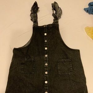 Alter’d State Ruffled Strapped Black Denim Overall Dress
